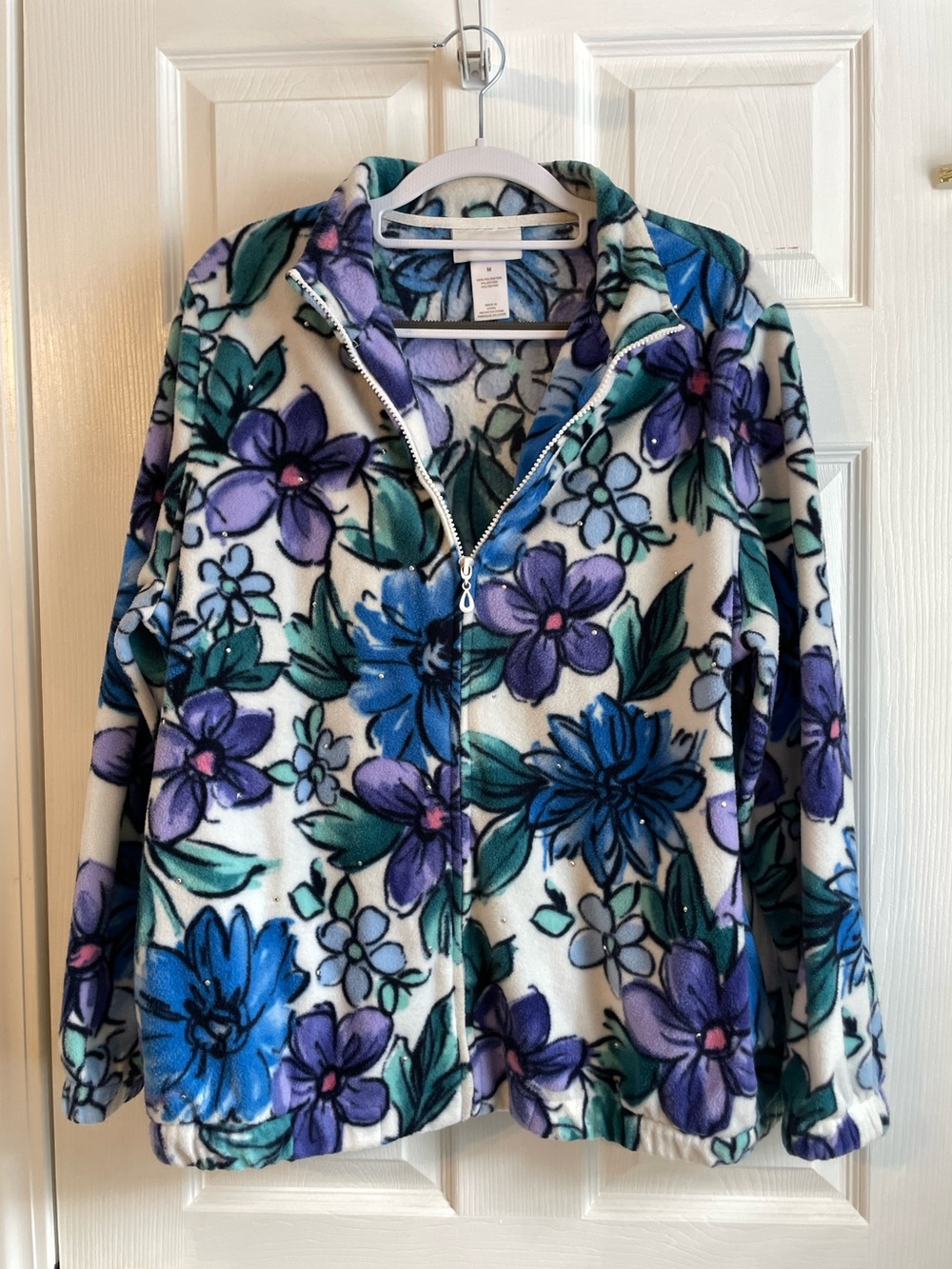 Alfred Dunner Floral Zip-Up Fleece Jacket, Size M